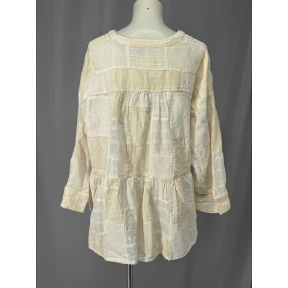 Maeve Anthropologie Peplum Top Womens Small Petite Ivory Patchwork Textured NWT - Picture 4 of 12